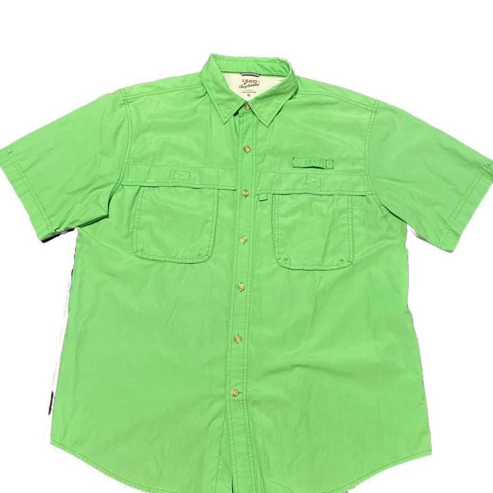 IZOD Suncaster Men's XL Green Short Sleeve Vented Fishing Shirt Performance